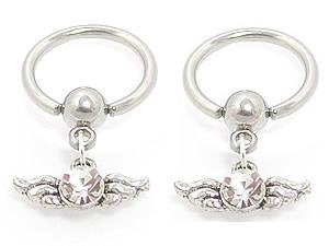 Body Accentz&reg; Nipple Ring Angel Wings CZ Captive Bead Body Jewelry 16 gauge - Sold as a pair