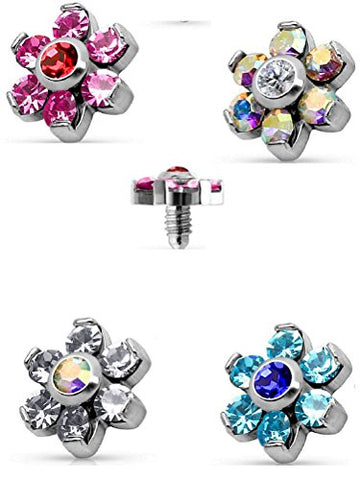 Body Accentz Dermal Anchor Top Prong Crystal Flower 316L Surgical Steel Internally Threaded 4mm top 14g (Multi 4)