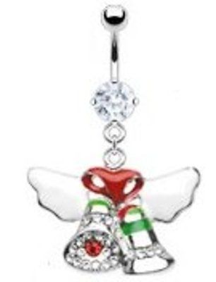 Belly Button Ring Surgical Steel Colored Christmas Bells Navel Multi Paved Gems