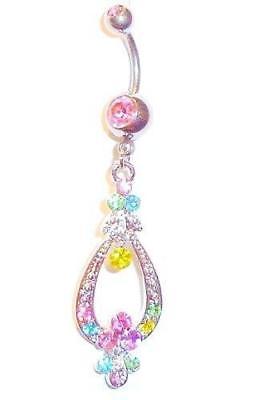 Belly Button Ring Navel Teardrop Body Jewelry Dangle 14 Gauge Multi Color