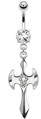 Belly Button Ring  Steel Axe with CZ Female Symbol Dangle Navel Ring