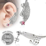Earring Double 316l Surgical Steel Angel Wing Ear Cuff with Star Cz Stud Left