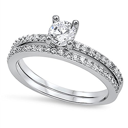 Sterling Silver Ring Band Rose Gold Plate Wedding Engagement Ring Sets Circle of love eternity - 6