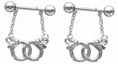 Nipple Shield Rings barbell barbells Handcuffs sold as a pair 14 gauge