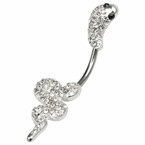 Body Accentz Belly Button Ring Navel Split Snake 316L surgical steel Body Jewelry Dangle 14 Gauge