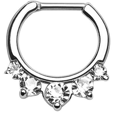 Five Pronged CZs 316L Surgical Steel Septum Clicker Ring 14 gauge