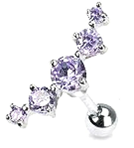 316L Surgical Steel Journey Curve 5 Gems Tragus/Cartilage Piercing stud 6g 1/4"