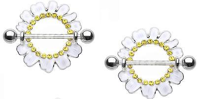 Body Accentz® Nipple Ring Daisy Flower bar body Jewelry Pair sold as pair