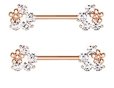 Nipple Ring Rose Gold Plated Flower Fields Nipple Bar 14G pair