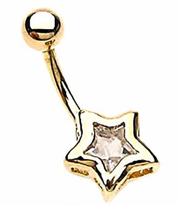 Belly Button Ring Navel Gold Plated Star Clear Cubic Zirconia Round 14 Gauge Bod