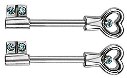 Nipple Ring Bars Skeleton Key Body Jewelry Pair 14 gauge