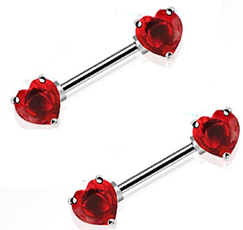 Nipple Rings barbell ring 316L Surgical Steel Nipple Bar with Double Front Facing Heart CZ Prongs