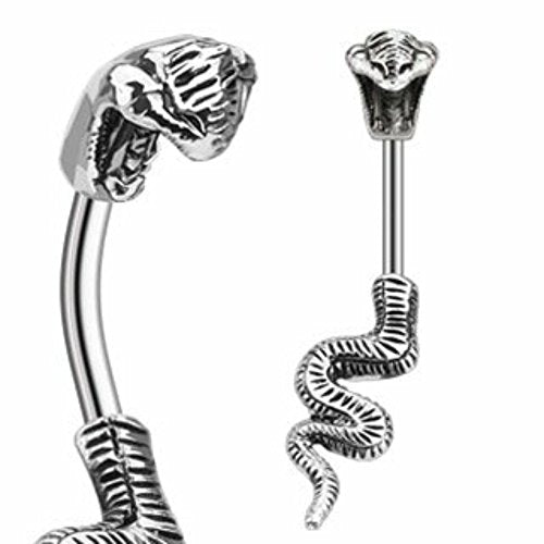 Body Accentz&reg; Belly Button Ring 316L Surgical Steel Poisonous Cobra Navel Ring Split Snake 14 Gauge 3/8"