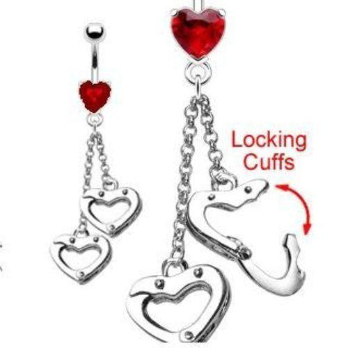 Belly Button Ring Navel Heart Handcuffs Body Jewelry 14 Gauge