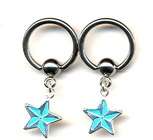 Body Accentz&reg; Nipple Ring Star Captive Bead Body Jewelry Pair 14 gauge - Sold as a pair