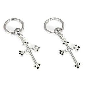 Body Accentz&reg; Nipple Ring Cross Captive Bead Body Jewelry Pair 14 gauge - Sold as a pair