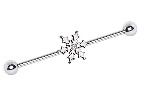Body Accentz 316L Stainless Steel Snowflake Industrial Barbell Snow Holiday