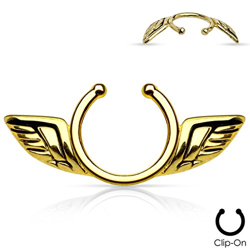 Nipple Rings non pierce pair Non-Piercing Clip On Nipple Ring / Angel Wings pair … (Goldtone)