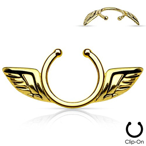Nipple Rings non pierce pair Non-Piercing Clip On Nipple Ring / Angel Wings pair … (Goldtone)