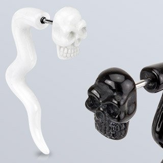 Body Accentz&reg; Earrings Rings UV Acrylic Oriental Black Death Skull Fake Taper Fake Plug Cheater Plug 16 gauge - Sold as a pair