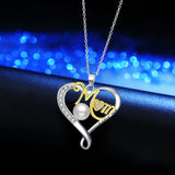 925 Sterling Silver Moms Necklace Heart Pendant Morther's Day Zircon Pearl Two-tone Jewelry