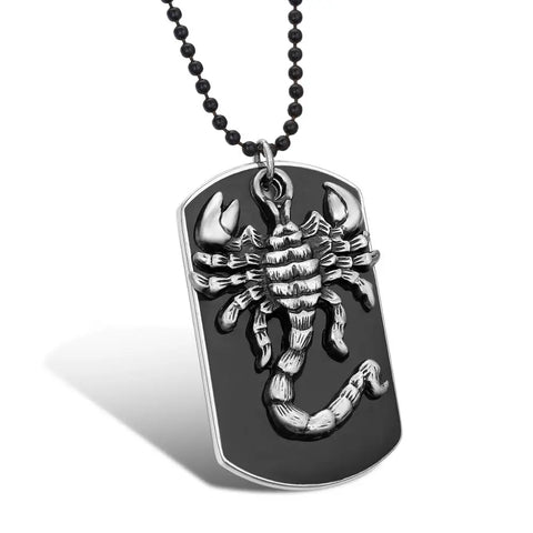 Biker Men's Necklace Black Military Silver Color Scorpion Pendant 27.5 Inch Chain