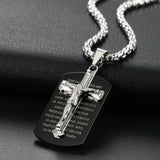 Christian Cross Necklace Women Men Stainless Steel Bible Lord’s Prayer Dog Tag Religious Jewelry