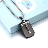 Christian Cross Necklace Women Men Stainless Steel Bible Lord’s Prayer Dog Tag Religious Jewelry