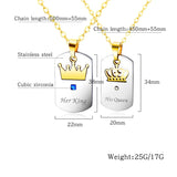Necklace King & His Queen Crown Couple Necklaces Stainless Steel Charm Pendants Dog Tag Crysta