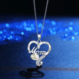 .925 Sterling Silver Mother's Gift I Love You Mom Heart Zircon Pendant Necklace Women Jewelry