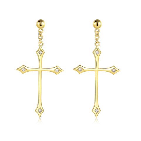 925 Sterling Silver Earrings For Gold Color Cross Ear Studs Jewelry