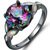 Black Rhodium Plated 4CCTW Round-cut Rainbow Topaz & Fire Opal Engagement Ring