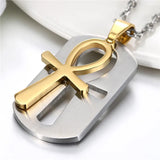 Fashion Ancient Egyptian Ankh Dog Tag Pendant Stainless Steel Symbol of Life Necklaces