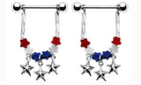 Nipple Ring Bar 14g Three Cascading Stars beaded Sold As Pair red white blue