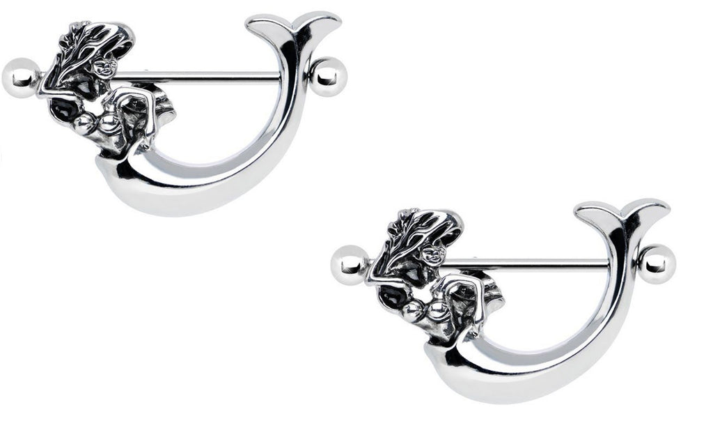 Nipple Ring Shield Mermaid Body Jewelry Pair 14 gauge 5/8'' barbell