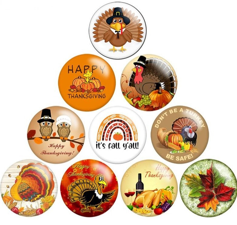 Thanksgiving Turkey Glass Cabochon Making Findings DIY Snap Button Charm 18mm