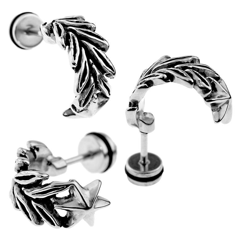 Earrings Surgical Steel Fake Cheater plug Plug Star Feather Sold as a pair