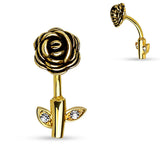 Belly Button Ring Navel Rose Stem 316L Surgical Steel Belly Button Rings