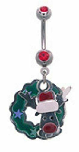 Belly Button Ring 316L Surgical Steel Christmas Wreath Reindeer Navel Ring