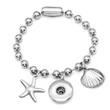 Stainless Steel Charm Starfish Beach Heart Snap button bracelet (fit 18mm 20mm snap )