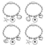 Stainless Steel Charm Starfish Beach Heart Snap button bracelet (fit 18mm 20mm snap )