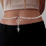 Boho Heart Dangle Rhinestone Piercing Navel Belly Button Ring Waist Chain