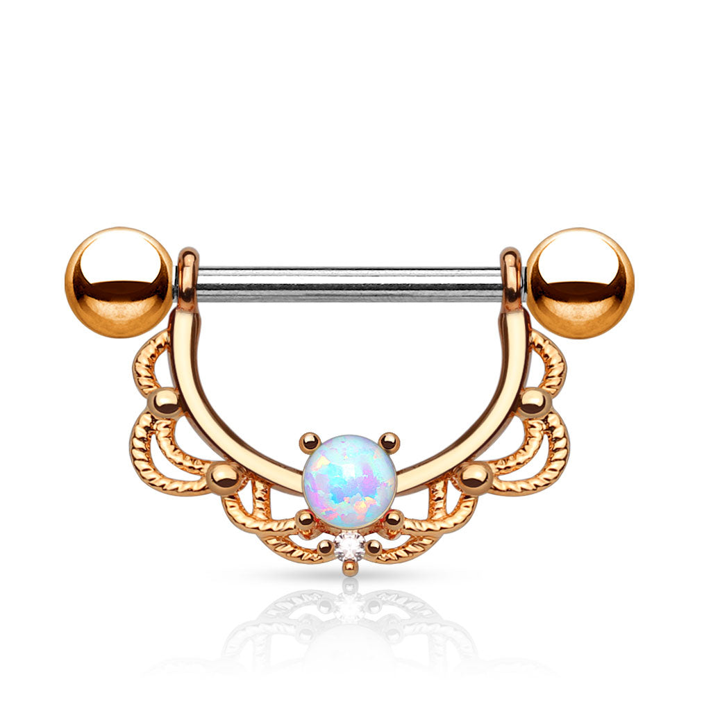 Nipple Ring Bars 14g 5/8 Opal Centered Fligree Drop 316L Surgical Steel  Sold as - Rose Goldtone