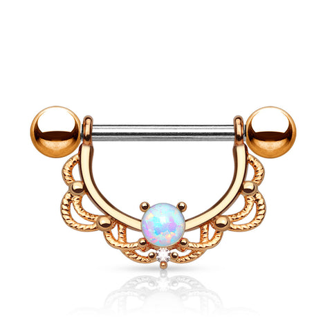 Nipple Ring Bars 14g 5/8 Opal Centered Fligree Drop 316L Surgical Steel  Sold as - Rose Goldtone