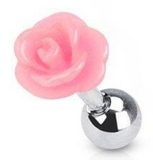 Body Accentz 316L Surgical Steel Tragus Barbell wtih Acylic Rose Top 16g 1/4"