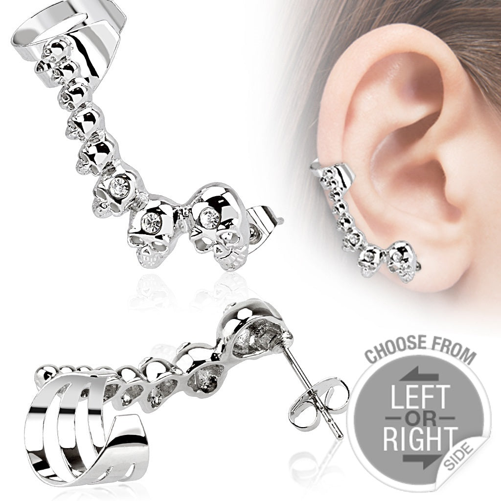 Earring Double 316L Stainless Steel Cartilage Ear Cuff with Mini Cast Skulls