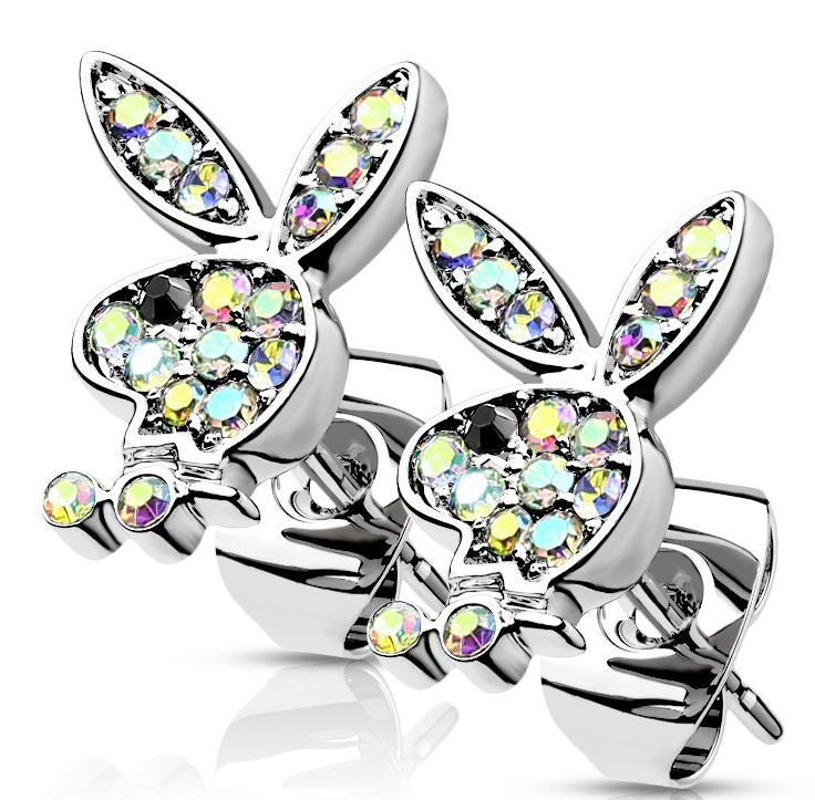 Pair of CZ Paved 316L Surgical Steel Playboy Bunny Post Earrings
