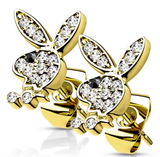 Pair of CZ Paved 316L Surgical Steel Playboy Bunny Post Earrings