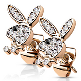 Pair of CZ Paved 316L Surgical Steel Playboy Bunny Post Earrings