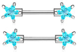 Nipple Ring Bars 316L Surgical Steel Nipple Bar with Double Front Facing Star CZ Prongs Pair